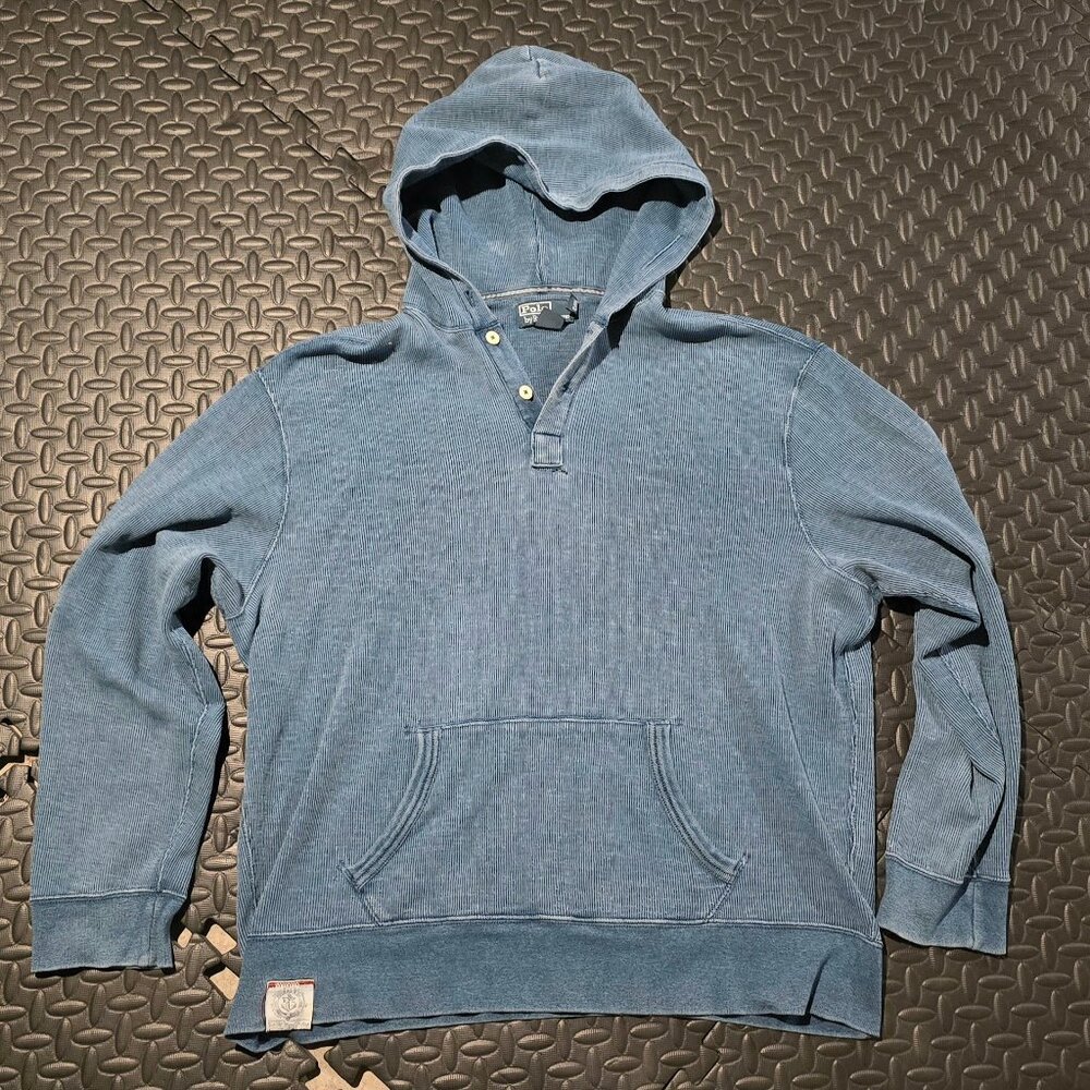 Vintage Late 90s Polo Ralph Lauren Henley Style Hooded Pullover L/XL